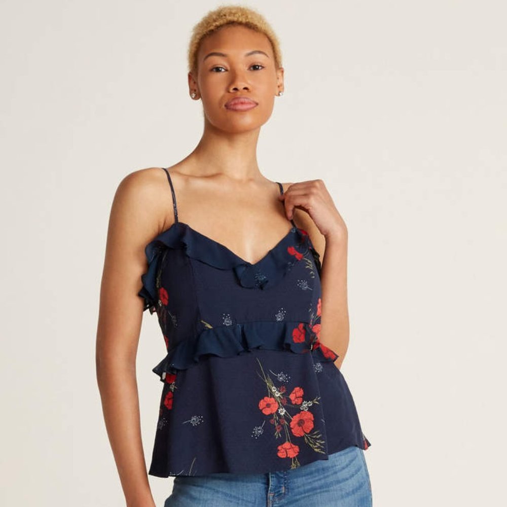 NWT Joie Aisling Midnight Ruffle Tier Floral Cami 0